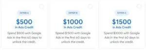 what are the google ads 1500 promotional offer credit spend requirements 2025